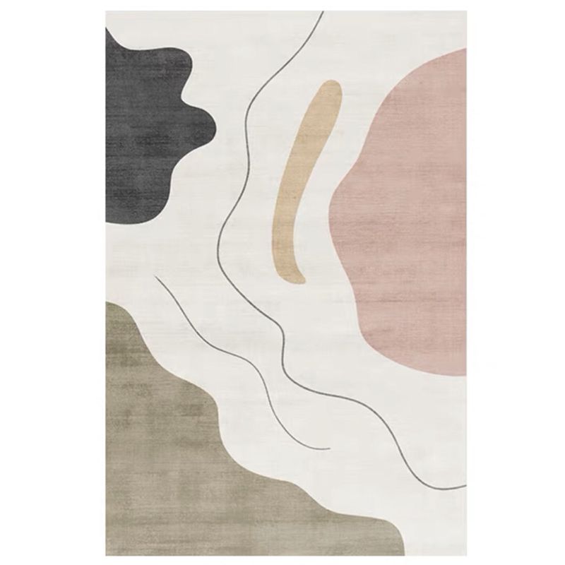 Light Color Abstract Lines Print Rug Polyester Casual Carpet Non-Slip Backing Indoor Rug for Living Room