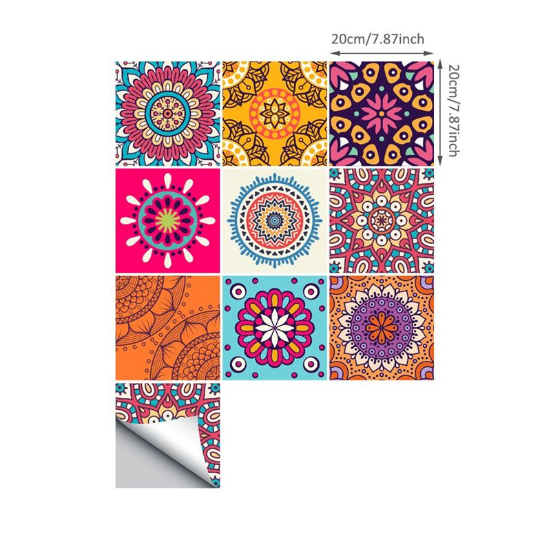 Boho-Chic Mandala Wallpaper Panels for Kitchen 8' L x 8" W Adhesive Wall Art in Orange