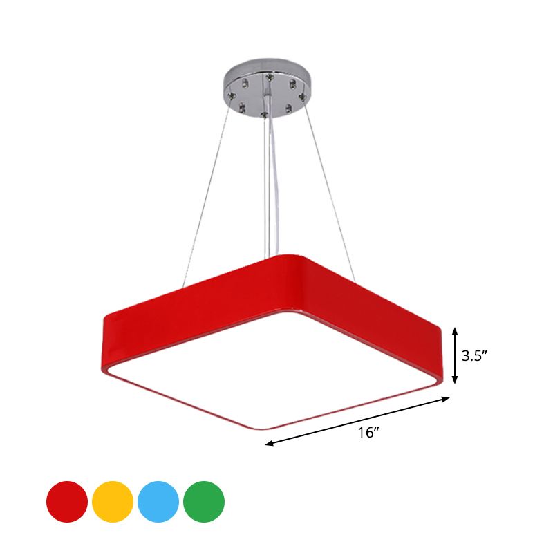 Lampada il lampadario a scuola quadrata lampada acrilica a led a led a led a led nordico kit di luce in giallo/rosso/blu