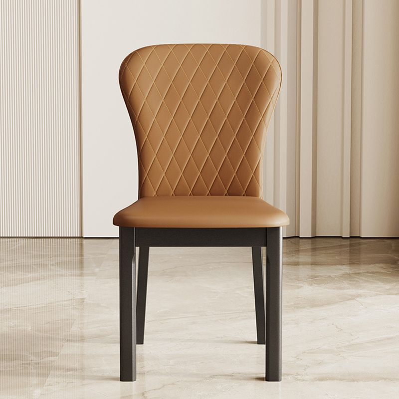 Rubberwood Modern Dining Chair Faux Leather Solid Back Side Chair