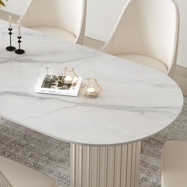Luxury Sintered Stone Dining Desk Oval Shape Double Base Kitchen Table