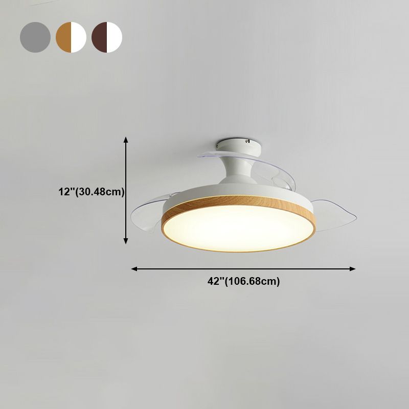 42in Frequency Conversion Fan Light Fixture Nordic Wood Finish LED Semi Flush Mount Lamp