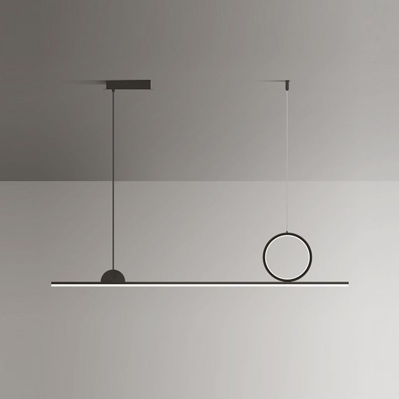 Black LED Island Hanging Lamp Modern Simple Island Lamp with Acrylic Shade for Dining Room