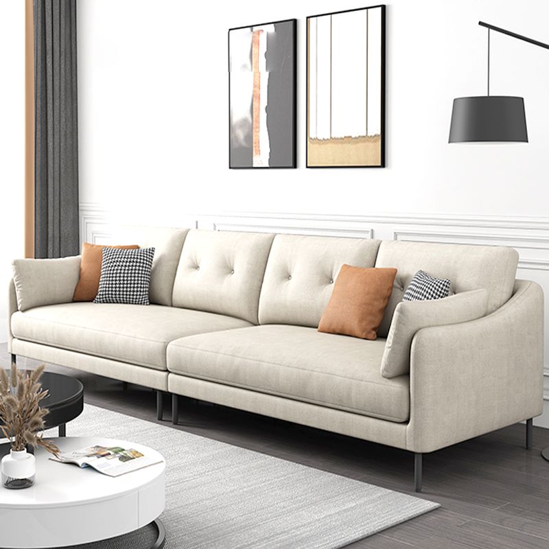Contemporary Faux Leather Sloped Arm Sofa with Bolster Pillows for Apartment