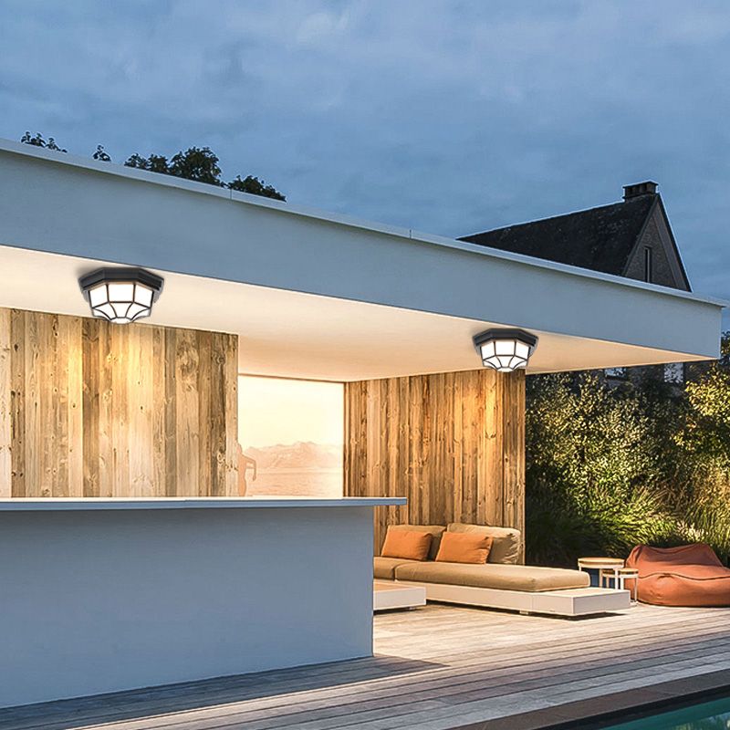 Plafonnier LED traditionnel avec abat-jour en verre, luminaire encastré pour cour et balcon