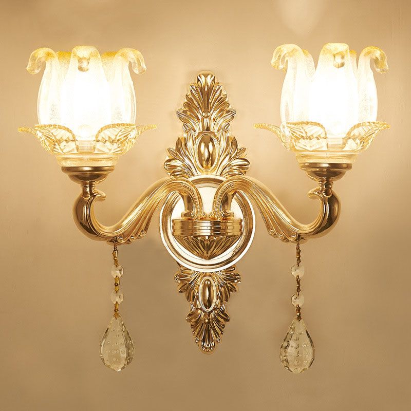 Swooping Arm Wall Sconce Modernist Living Room Wall Mount Light Fixture with Glass Shade in Gold