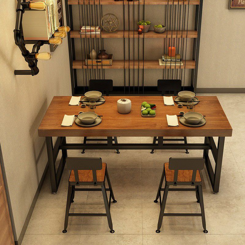 Industrial Standard Dining Room Set with Wood Top and Trestle Base Kitchen Table Set