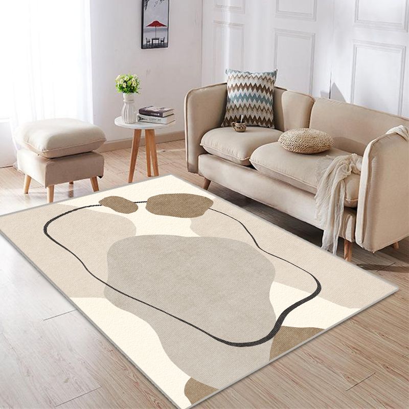 Modern Living Room Area Rug Brown Color Block Area Carpet Polyester Anti-Slip Area Rug