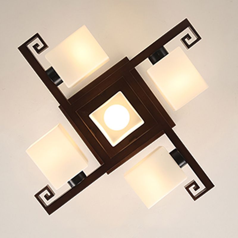 Cubo contemporaneo a filo con lampada a filo in legno a filo del soffitto in marrone