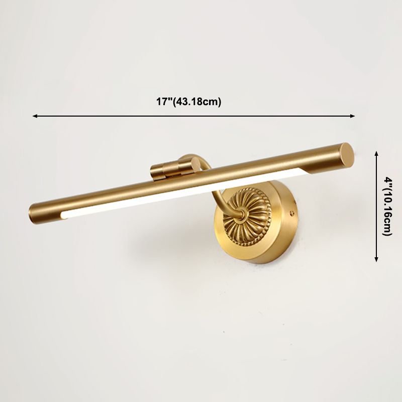 Brass Straight Mirror Light American Style 1 Light Wall Lamp for Bathroom