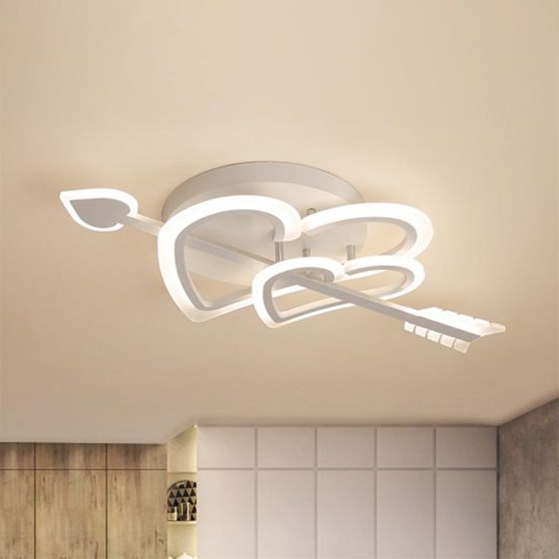 Heart and Arrow Acrylic LED Flush Mount Nordic White Semi Flush Lighting for Bedroom
