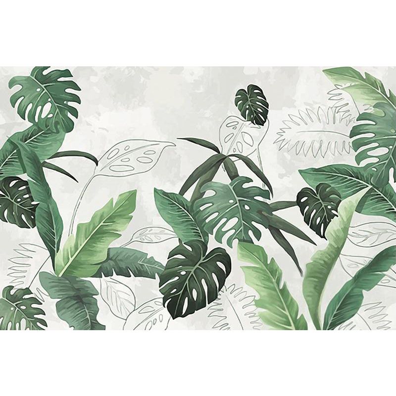 Decorative Tropical Leaf Mural Wallpaper Non-Woven Minimalist Wall Art for Bedroom