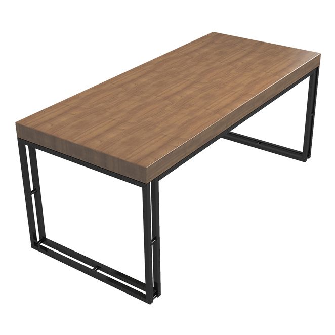 Industrial Style Solid Wood Dinner Table Brown Rectangle Table with Sled Base for Dinning Room