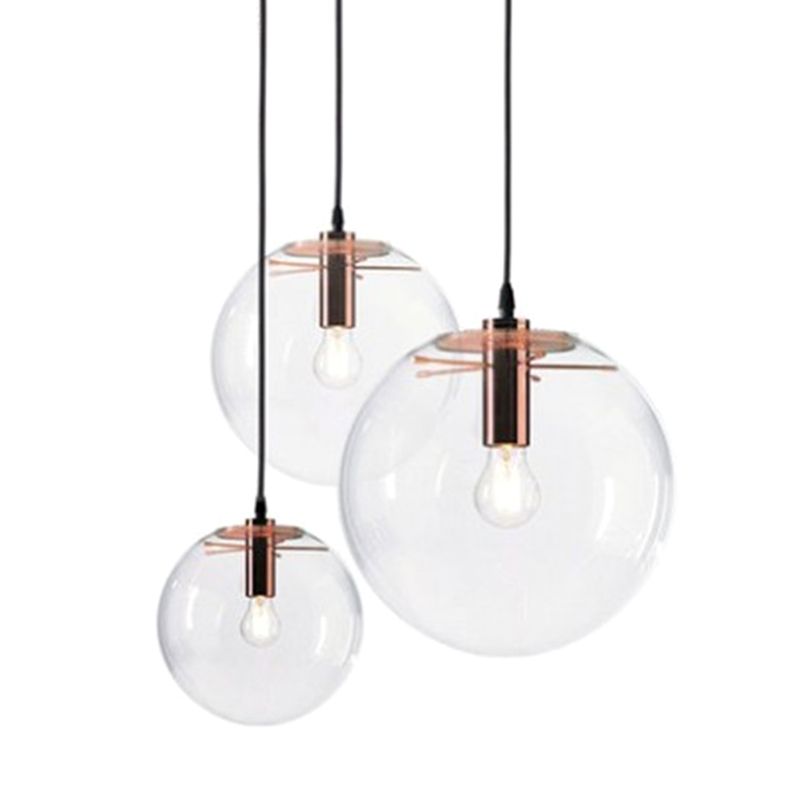 Café Bola Luz colgante de una luz Moderna de vidrio transparente Costilla de vidrio