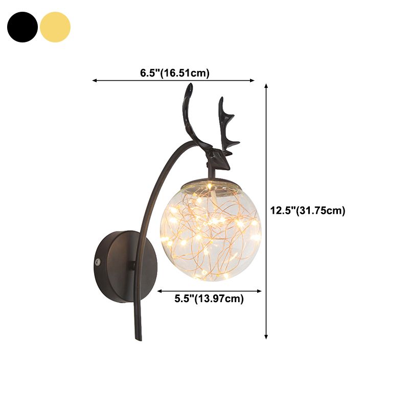 Nordic Style Iron Wall Light Ball Shape LED Wall Lamp with Glass Shade for Bedroom