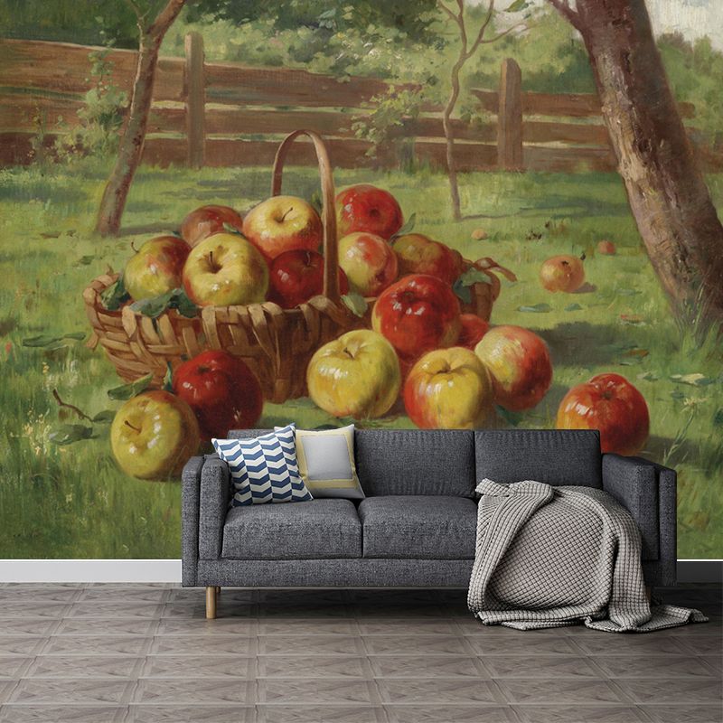 Waterproof Basket of Apple Murals Decal Non-Woven Fabric Countryside Wall Art for Home