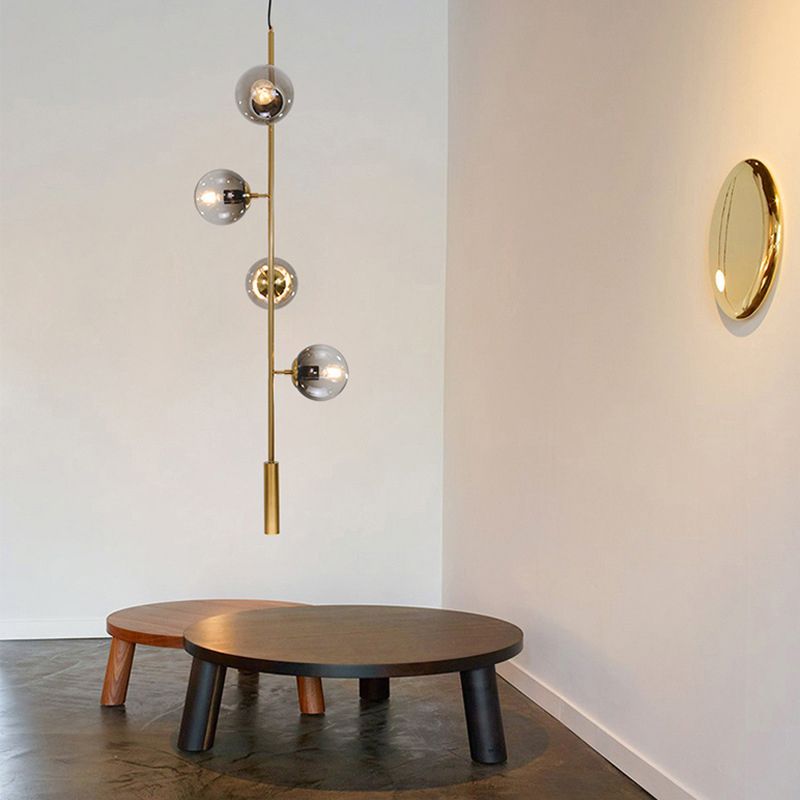 Lampada lampadina lineare leggera moderna 4 luci in oro lampada appesa con tonalità di vetro grigio fumo