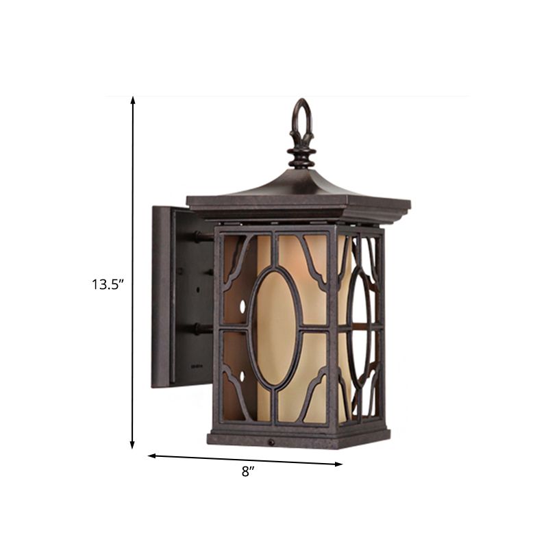 Metal Dark Coffee Sconce Light Lantern 1 Testa Rurale Rural Muro con tonalità in vetro smerigliato interno
