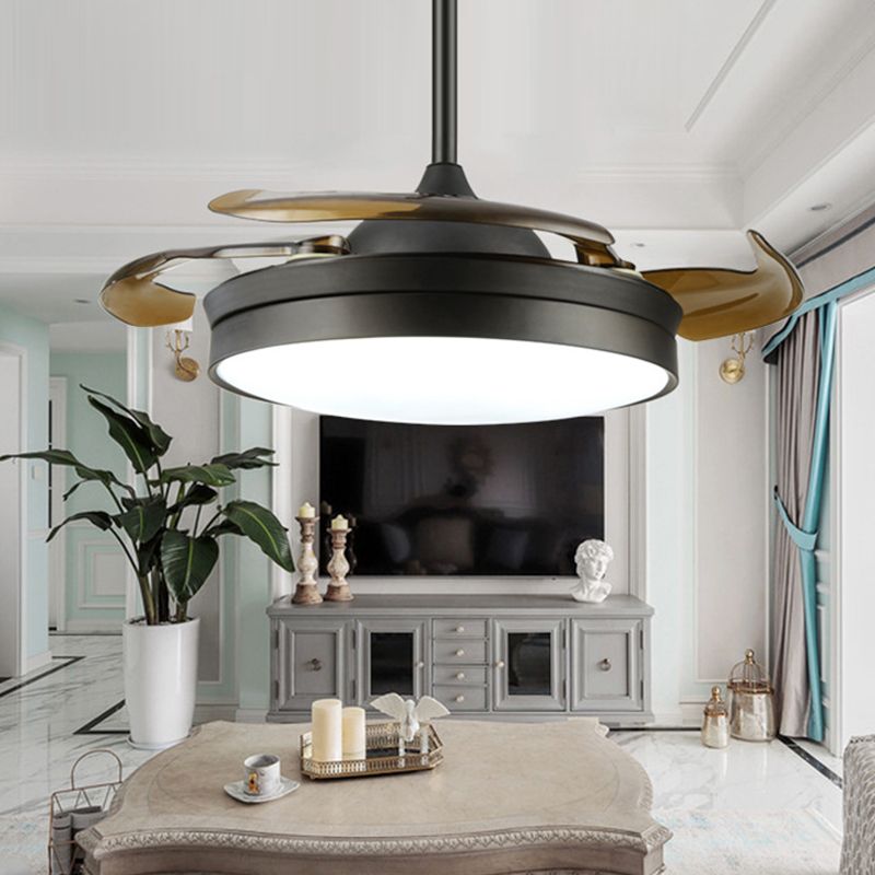 Schwarz 16 "/19.5" W LED Deckenlüfter klassische Acryltrommel Halbflushbeleuchtung, Frequenzumwandlung/Fernbedienung