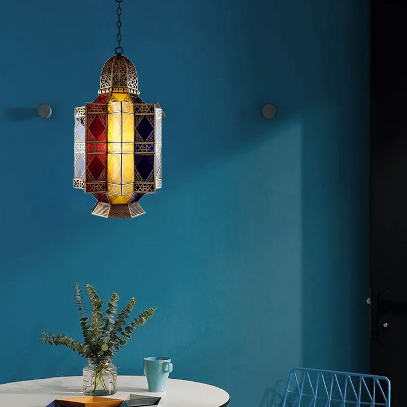 Buntes Glas Messing Kronleuchter Lantern 3 Köpfe Araber Hanges Anhänger Licht für Korridor