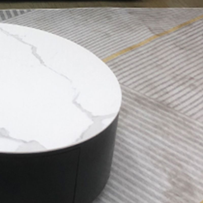 Round Stone Coffee Table Pedestal Nesting Coffee Table Set with Drawer