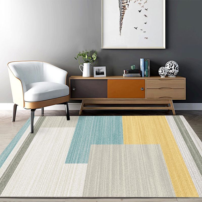 Scandinavian Living Room Rug Multi Color Geometric Pattern Area Carpet Polyster Pet Friendly Easy Care Rug