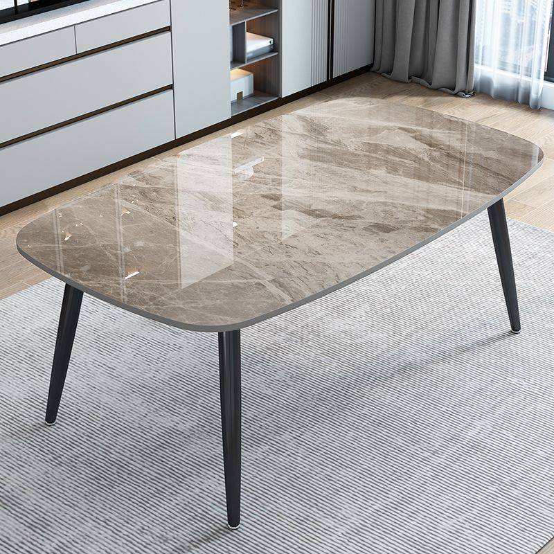 Stone Rectangle Dining Table Modern Metal Black Frame Tripod Dining Table