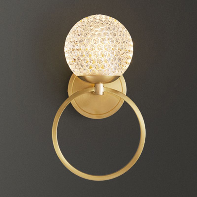 Brass and Crystal 1 - Light Wall Armed Sconce Globe Shade Wall Light in Gold