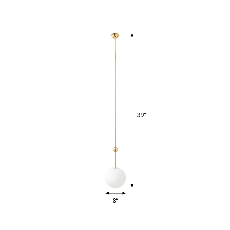 1 suspension de la tête de chambre à coucher léger simple Gold pendentif suspendu avec une teinte en verre de lait à balle, 39 "/ 47" H