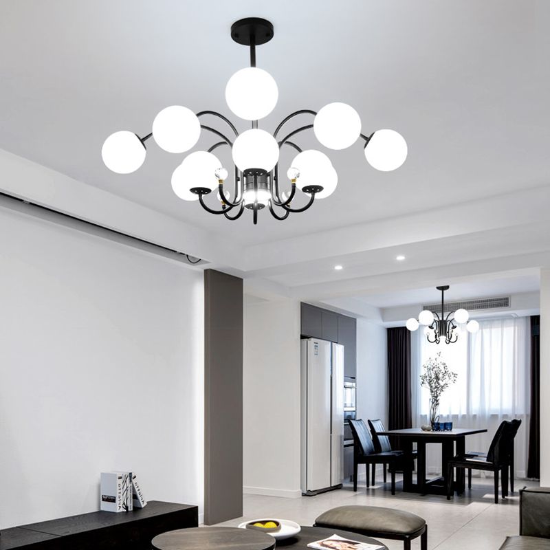 Modern Style Globe Chandelier Light White Glass Pendant Lighting with Crystal
