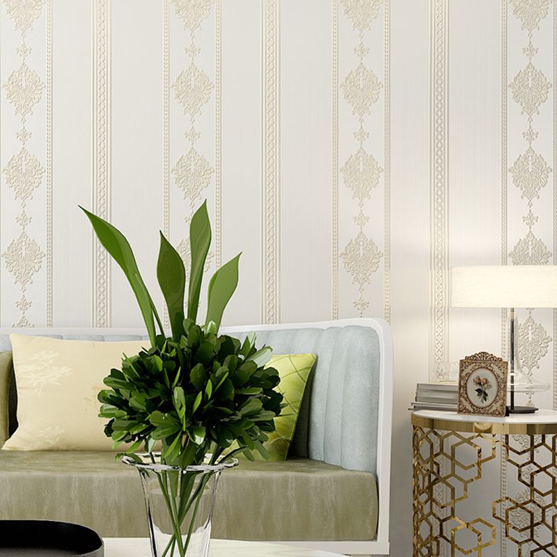 Light-Color Adhesive Stripe Wallpaper Damask Luxe Stain Resistant Wall Art, Easy to Remove