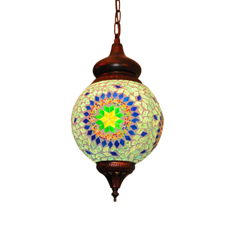 1 lamp Orb hanglamp traditionele groene gebrandschilderd glas hangende lamp voor woonkamer