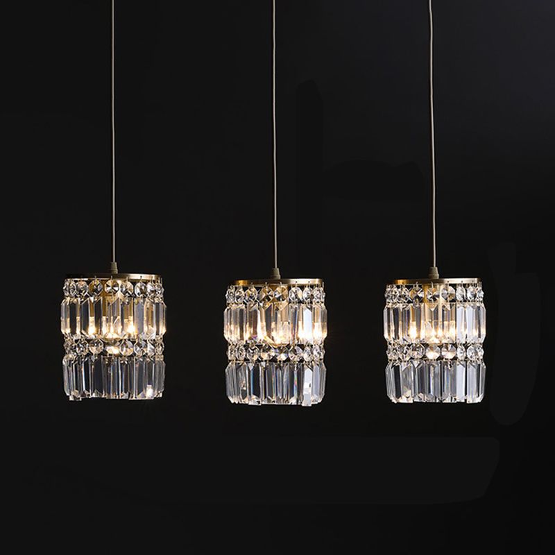 3 luces Cilíndricas de cristal de la isla de cristal 26.7 "de ancho de ancho de iluminación de latón de estilo nórdico para comedor