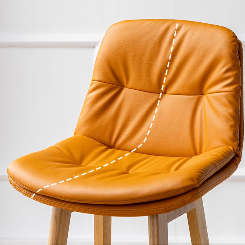 Scandinavian Leather Bar Stool 27.95'' Low Back Rubberwood Stool