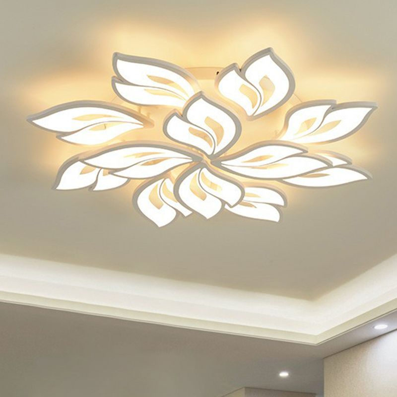 Minimalist Flower Ceiling Mounted Light Acrylic Living Room LED Semi Flush Mount in White