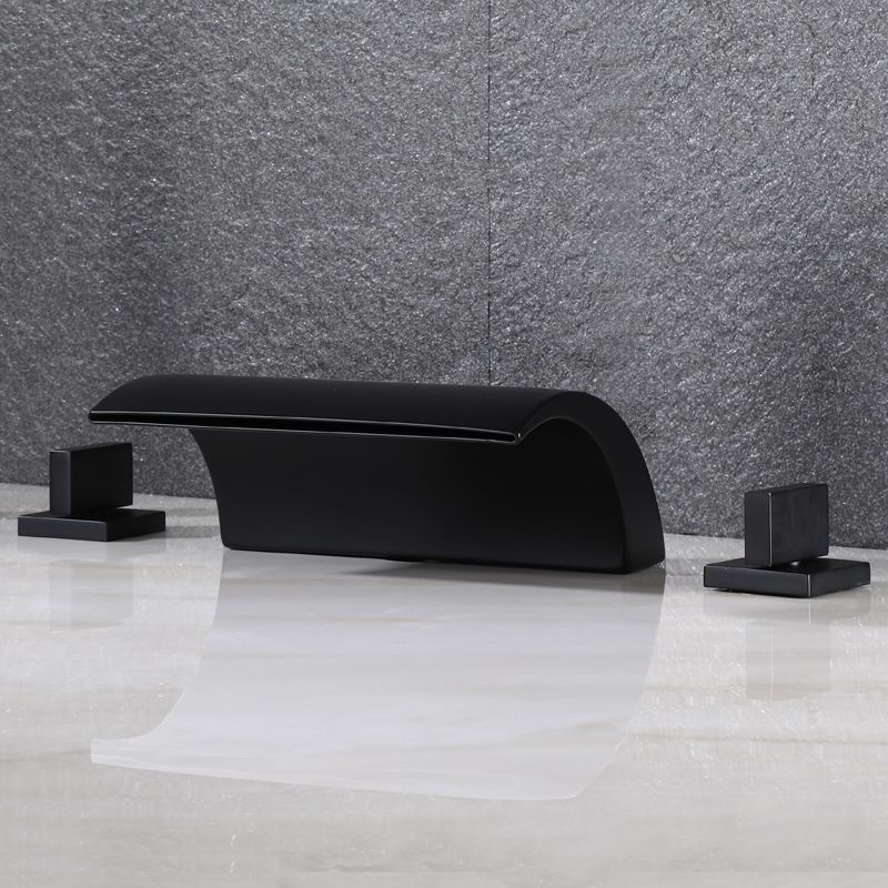 Modern Deck Mounted Metal Tub Filler Low Arc Faucet in Black/Gold