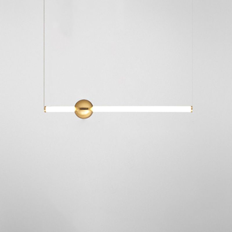 Minimalist Linear Pendant Lighting, White Glass Hanging Light with Gold Ball