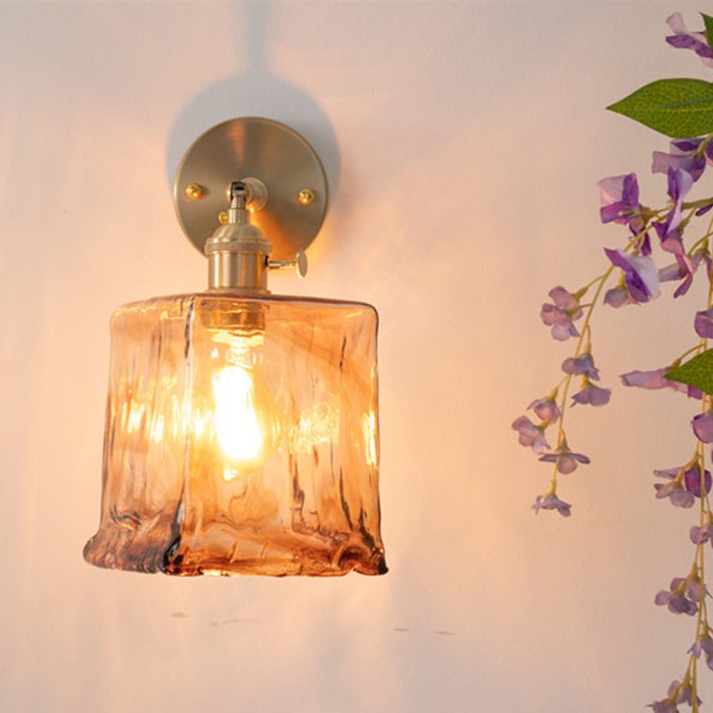 Gold Modern Metal Wall Sconce Geometric Shape Sconce Lights with Glass Shade