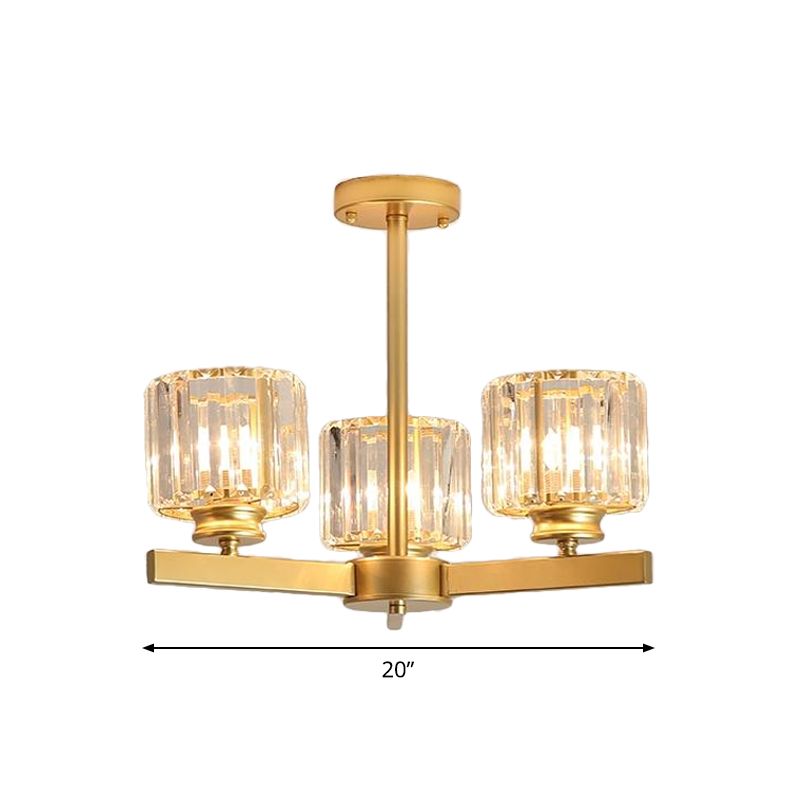 Gold 3/6/10 Heads Pendant Lighting Modern Cylindrical Crystal Radial Chandelier Light