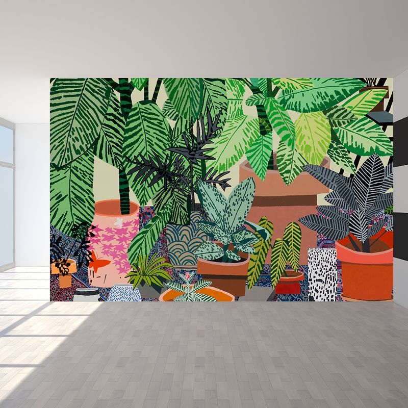 Potted Plant Wall Mural Contemporary Washable Living Room Wall Covering, Personalize