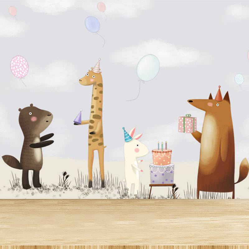 Interesting Cartoon Animals Mural Decal for Kids Bedroom, Soft Color, Custom Size Available