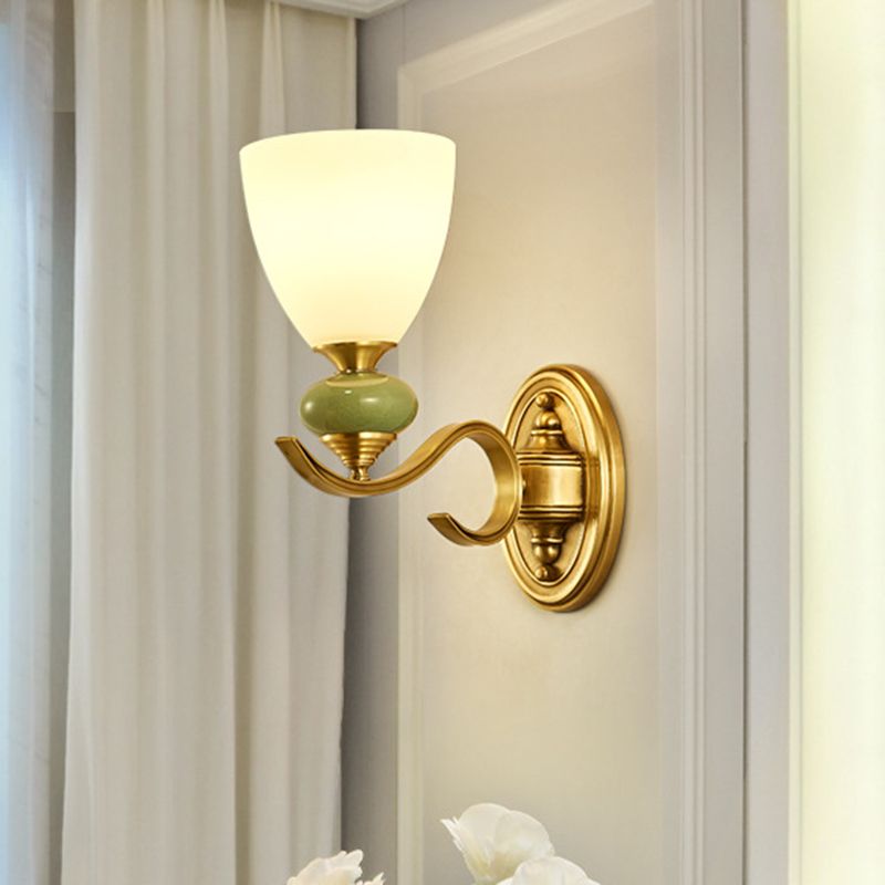 Vintage Conic Wall Mount Light Fixture 1/2-Head Opal Glass Up Wall Lamp in Gold for Living Room