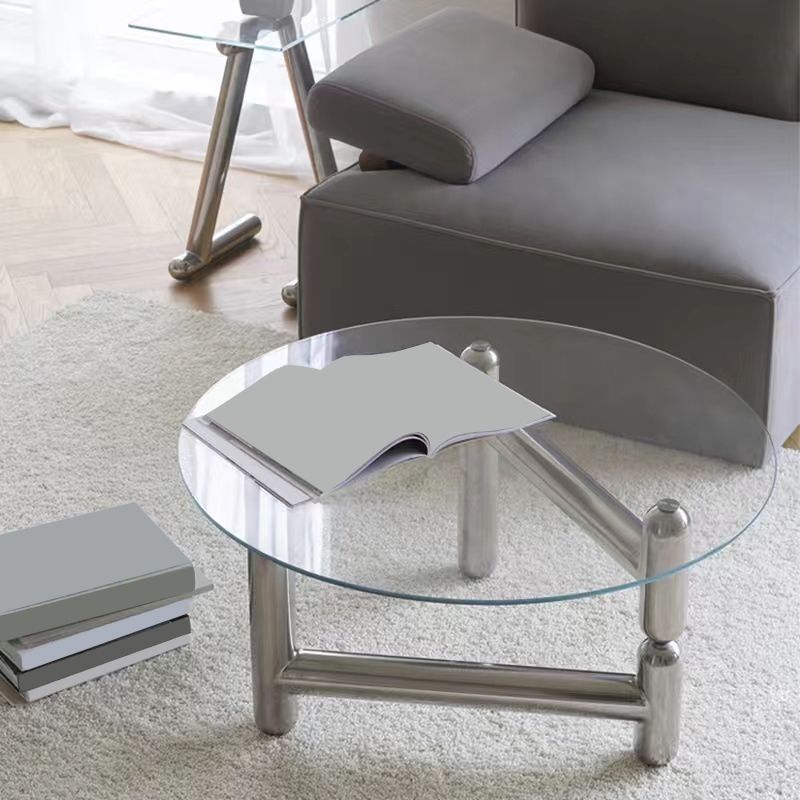 3 Legs Minimalist Coffee Round Table Open Shelf Cocktail Table