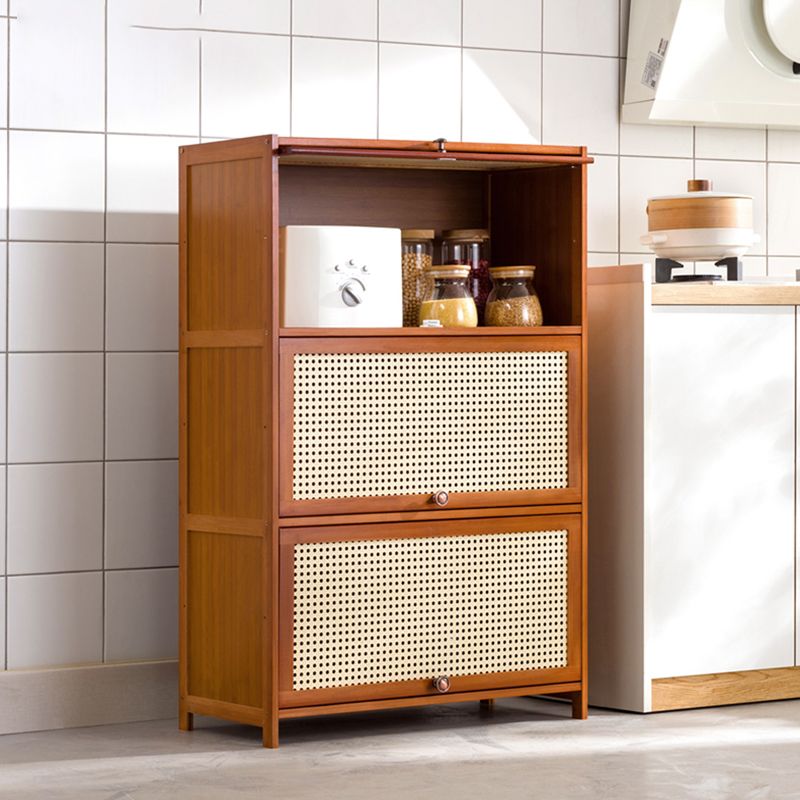 Mid-Century Modern Rectangle Cabinet with Wicker&Rattan Doors