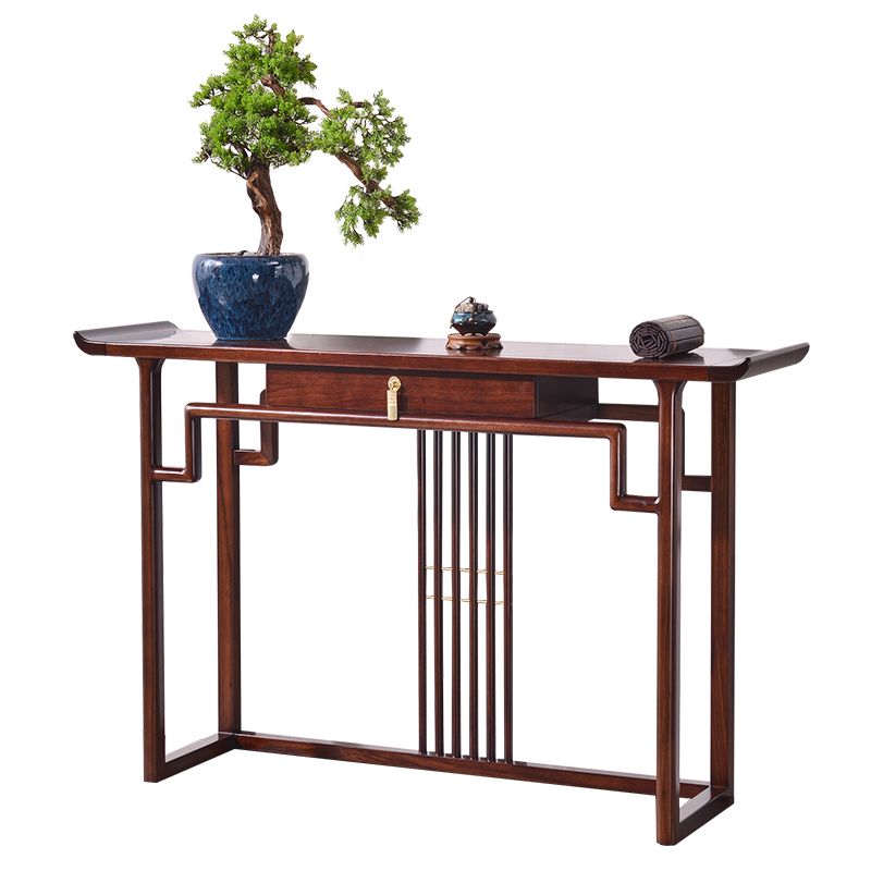 Contemporary Rectangle Shape Console Table Dark Brown Solid Wood Console Sofa Table
