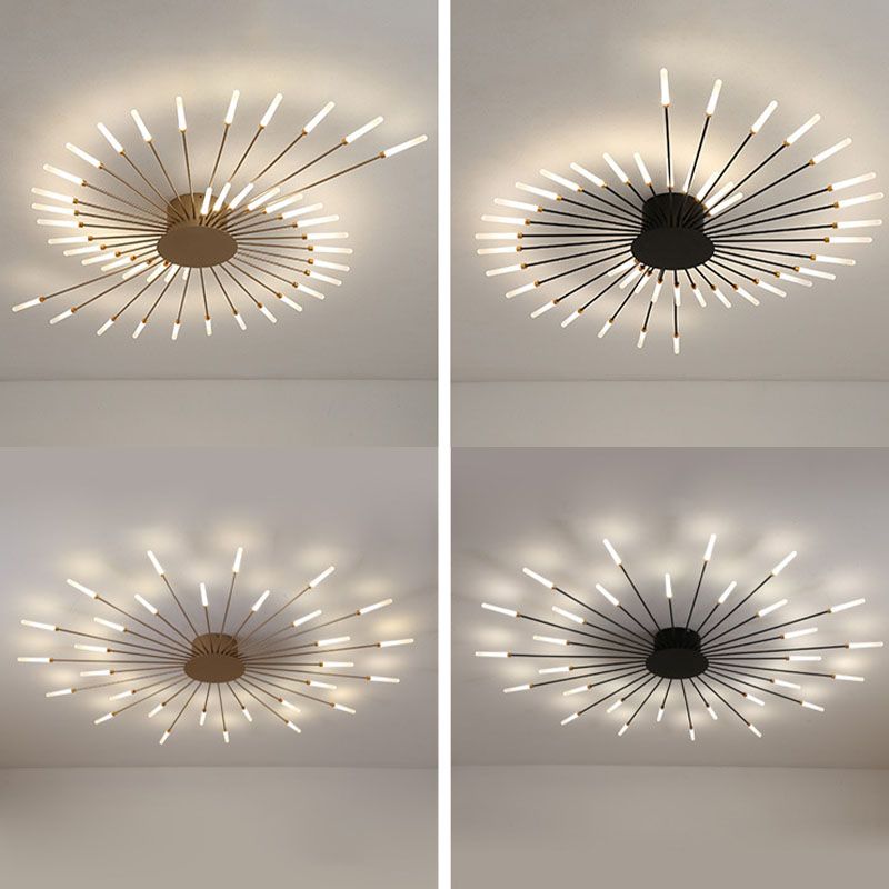 Modern Simplicity LED Semi Flush Mount Lacquered Metal Linear Ceiling Light with Acrylic Shade