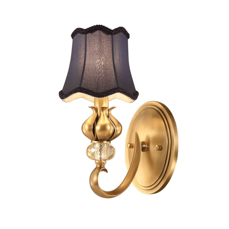 Flare Sconce Light Fixture Traditional Fabric Wall Mounted Lighting with Scalloped Trim