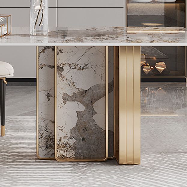 1/4/5/9 Pièces Rectangle Glam Furniture Table de table à manger en pierre avec base de piédestal double