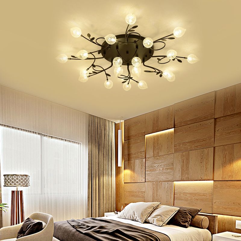 Branch Bubbled Glass Ceiling Lighting Contemporary 8/12/16/20 Lights Black/Gold Flush Mount Ceiling Fixture with Metal Arm