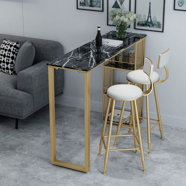 1/3/5 Pieces Glam Iron Bar Table Set Rectangle Faux Marble Top Bistro Set with Shelf